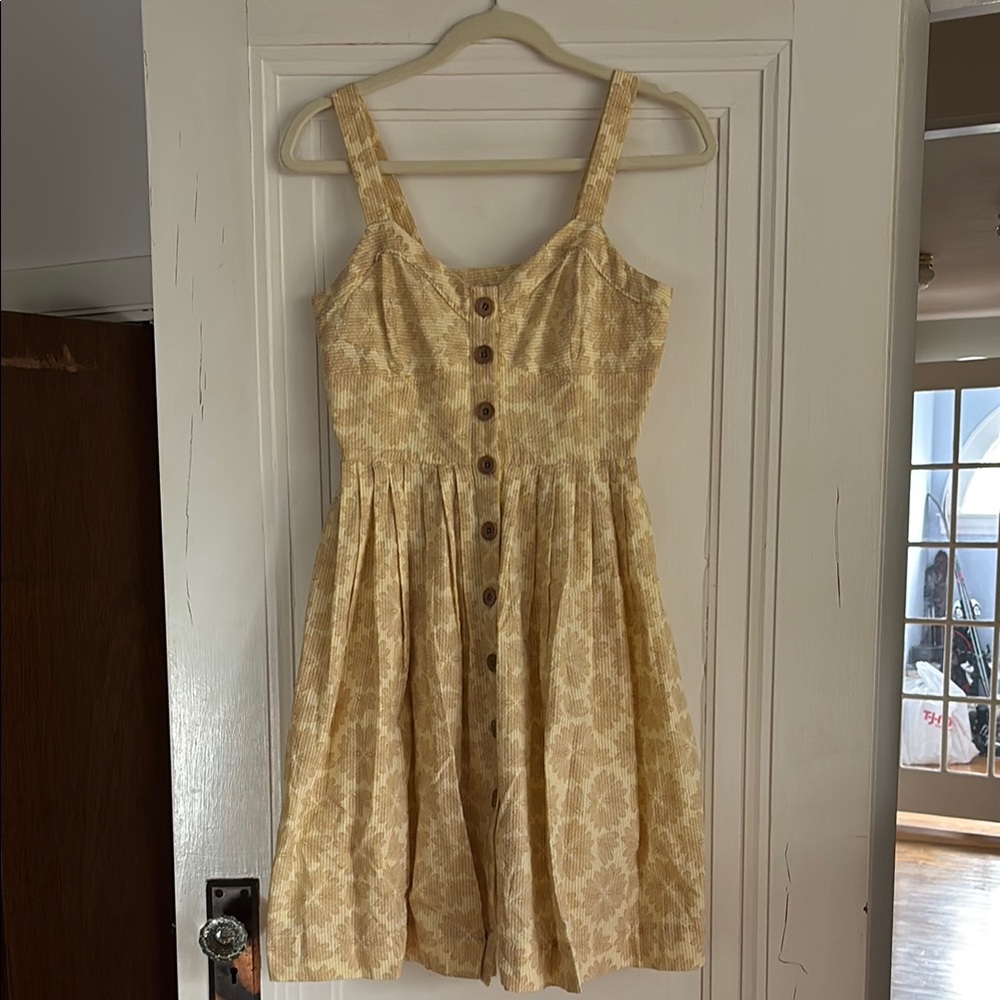 Dragonfly Button-Down Dress in Cream and Butter Yellow